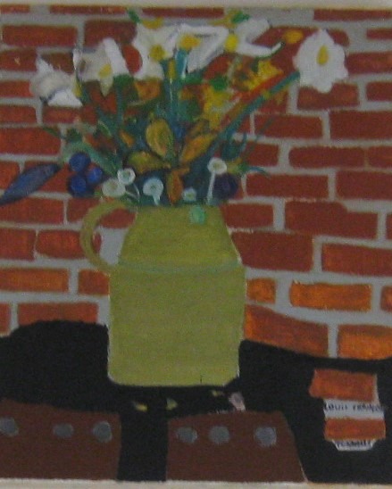 Le bouquet aux briques - Mixte huile & pastel sur toile - 35cmx40cm